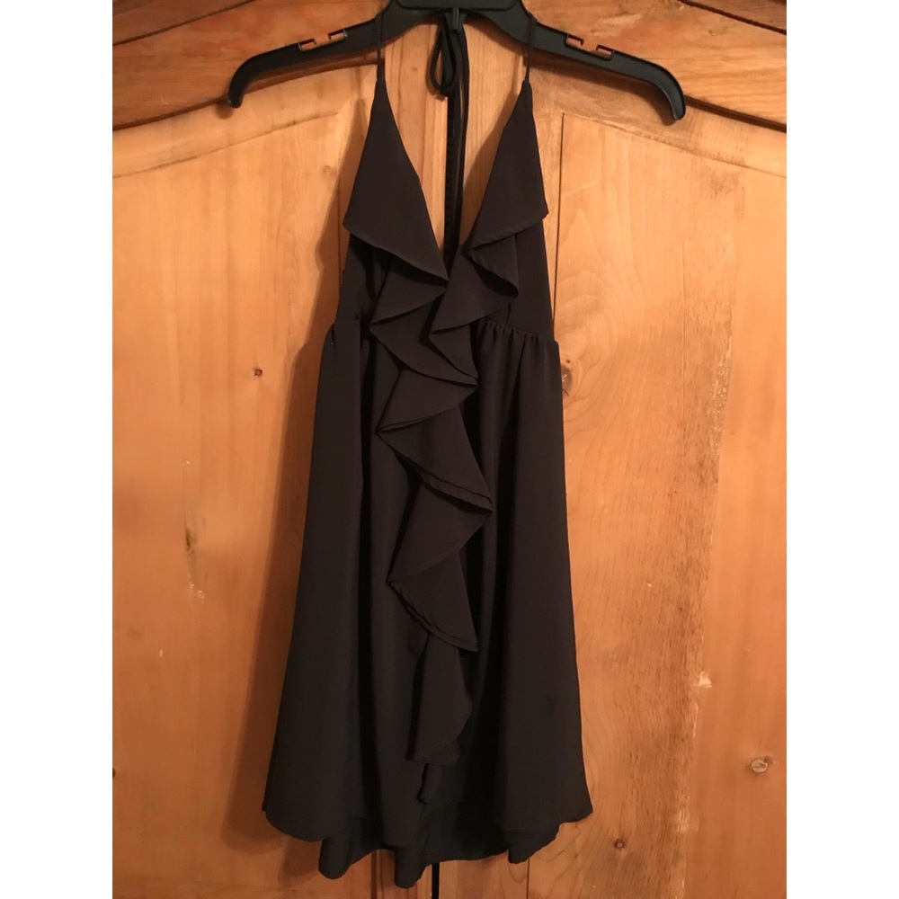 Plunge Halter dress with ruffles